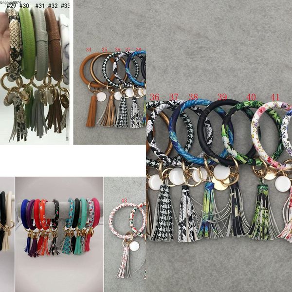 

pu leather bracelet keychain bangle 46styles keychain keyring leopard floral plaid wristlet keychain gifts for ladies ffa3149 300pcs, Silver