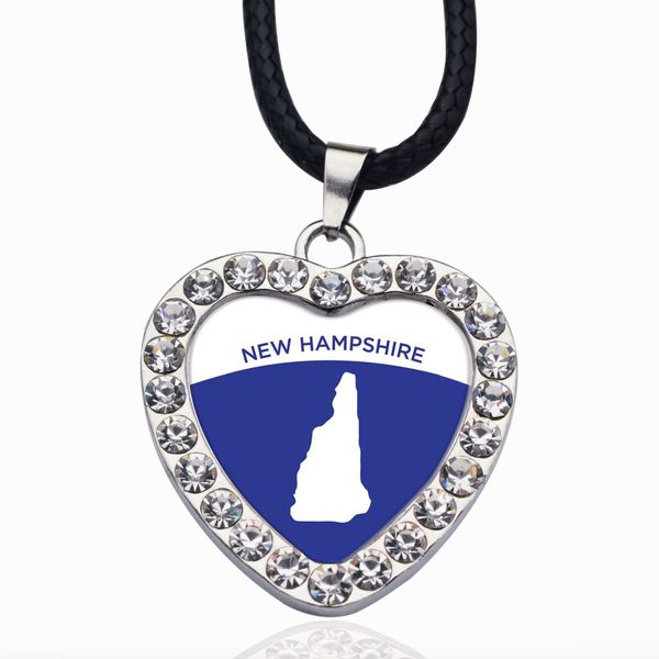 

new hampshire outline circle charm necklace stars ball pendant crystal collares chain necklace for unisex, Silver