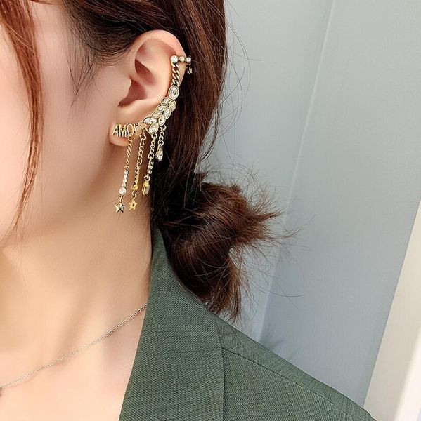 

fashion grain letter tassel ear cuff earrings s925 silver needle for lady design women party wedding jewelry for bride