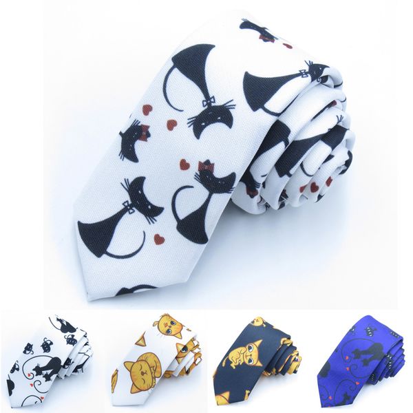 

new 6cm skinny man tie cartoon cat animal mens ties slim necktie gravata jacquard weave fashion casual party wedding tie for men, Blue;white