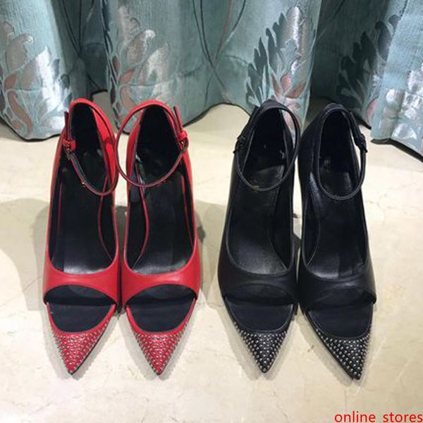 

мода кожи на высоких каблуках эдвиге peep toe насосы сандалии банкета высокой пятки роскошных женщин сандалии клепаный бисером высокие каблу
