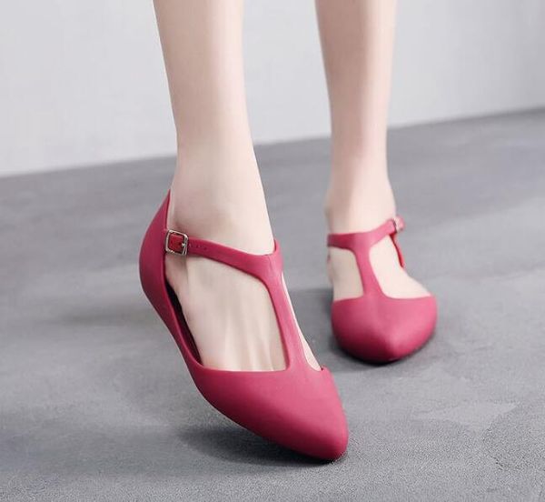 

wholesales fashion non-slip pointed sandals spring and summer t-shirt net single shoes student solid color flat women's shoes, Black