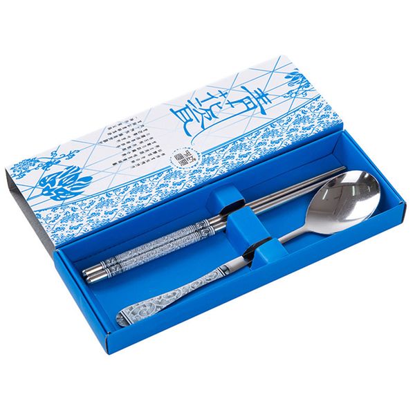 

portable stainless steel korean chopsticks spoon personalized laser engraving patterns sticks cartoon children gift