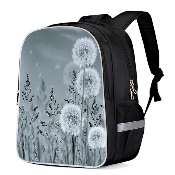 

plant grey dandelion backpacks school bag child book bag sports bags bottle side pockets school student silver edge