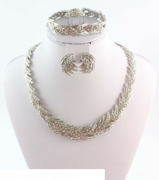 

мода костюм женщины горный хрусталь свадьба серебряный браслет серьги ожерелье позолоченные ювелирные наборы, Black