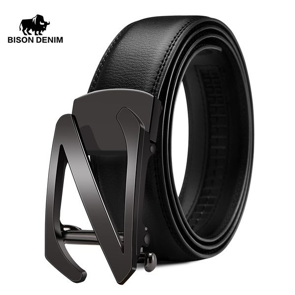 

bison denim real cow leather belt for men genuine leather men's belt brand cowhide automatic buckle jeans belts strap n71332-5, Black;brown