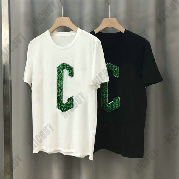 

summer 2020 designer luxury mens clothing t-shirt sequin big rainbow letter color short sleeve print tshirt tee casual t shirt, White;black