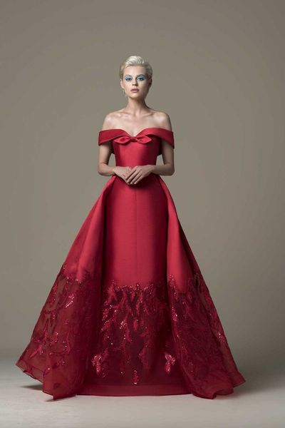 

saiid kobeisy 2019 red prom dresses beaded appliqued a line off the shoulder evening dresses cocktail party gowns floor length ruffles, Black