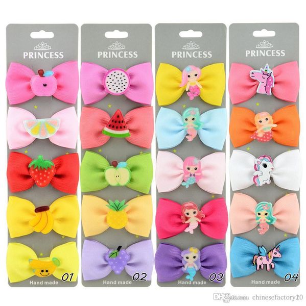 

kids cute hair bow clip cartoon fruits unicorn mermaid baby girls baking paint hairpin barrette children hair accessaries headwear, Slivery;white