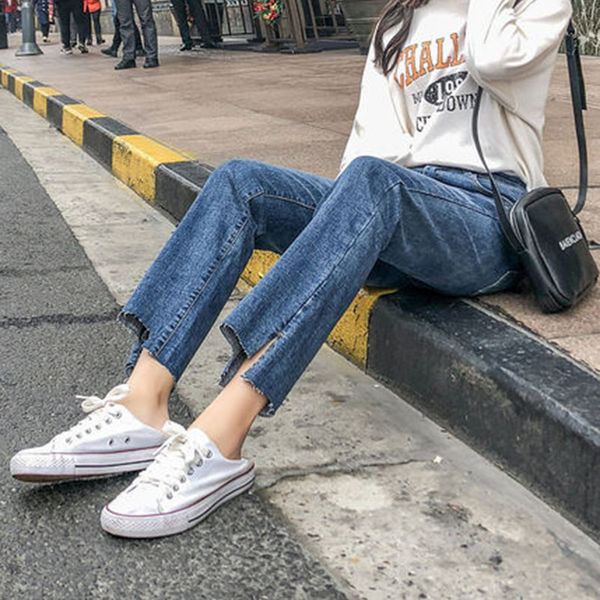 

women's clothing spring autumn the new jeans fashion retro pants slim fit slim fit straight pants loose thin section 4xl female, Blue