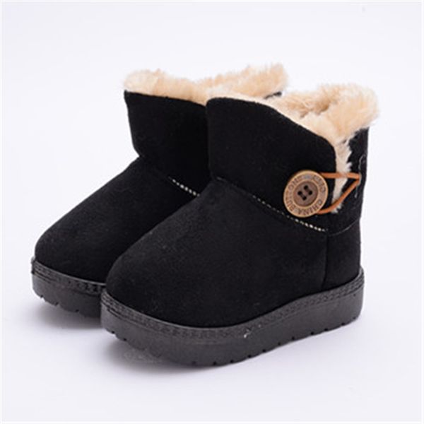 

girls boys warm winter flat shoes bailey button snow boots plus velvet toddler little kid shoes, Black;grey