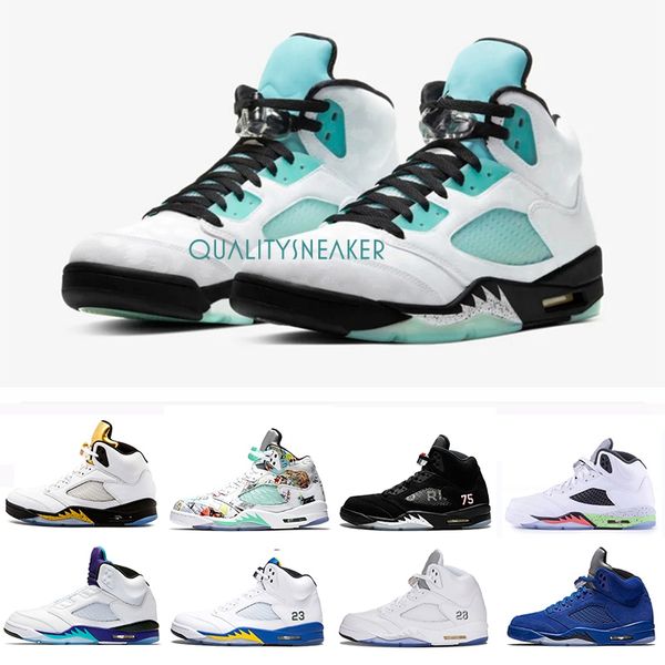 

jumpman 5 island green inspire satin bred fresh wings 5s psg black men basketball shoes paris laney og mens sports sneakers, White;red