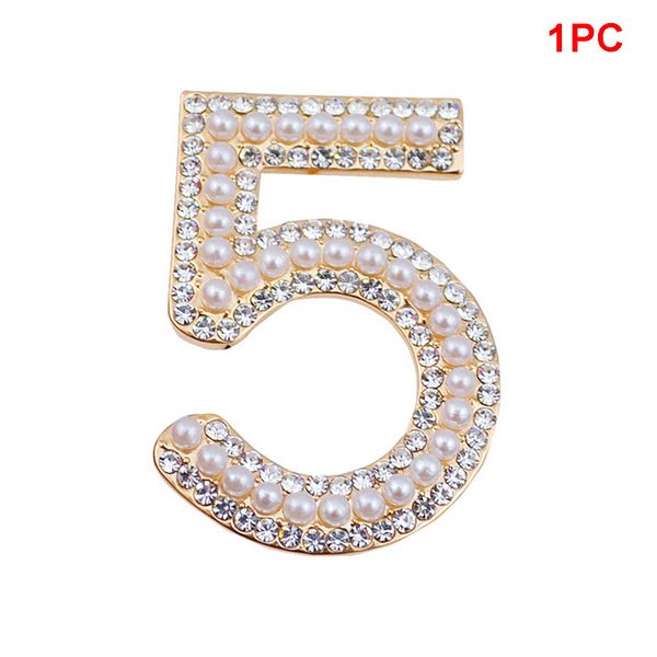 

gold&silver new retro brooches letter 5 full crystal rhinestone brooch pins for women party flower number brooches jewelry, Gray