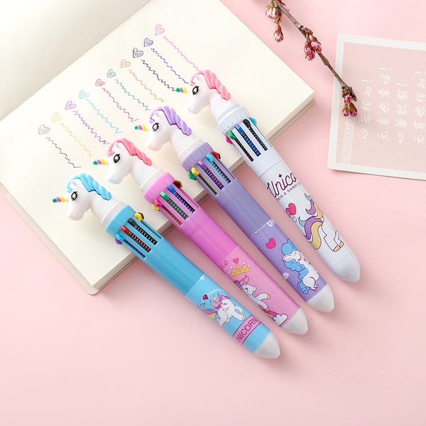

36 pcs/lot 10 colors unicorn ballpoint pen cute press ball pens stationery gift material escolar school writing supplies, Blue;orange