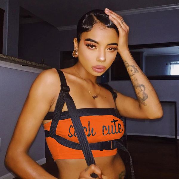 

тренда ins стиль тонкий street пуп мешок пряжки шить бюстгальтер жилет 2020, White