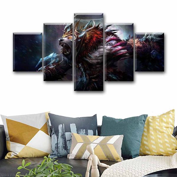 

5 panel canvas wall art painting dota 2 character game poster home decor for living room canvas printed pictures artwork cuadros