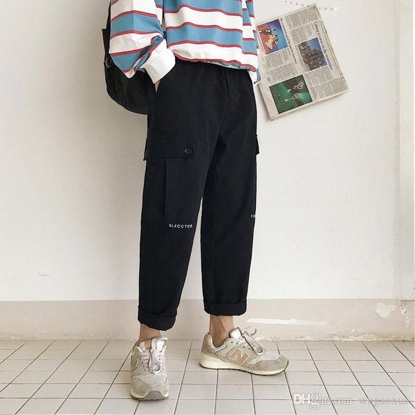

summer new pants men fashion retro solid color casual trousers man streetwear hip hop trend wild loose overalls male m-2xl, Black