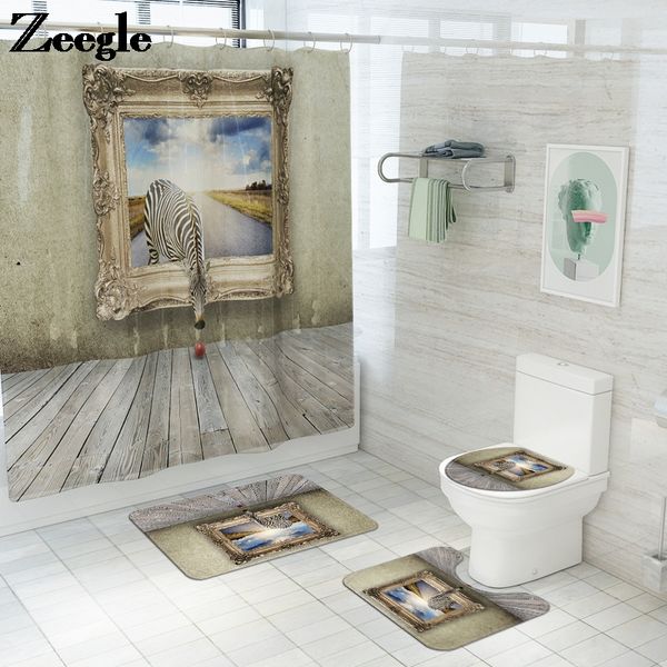 

3d bath mat toilet rugs waterproof polyester shower curtain non slip bathroom carpet toilet floor rugs absorbent bath foot mats