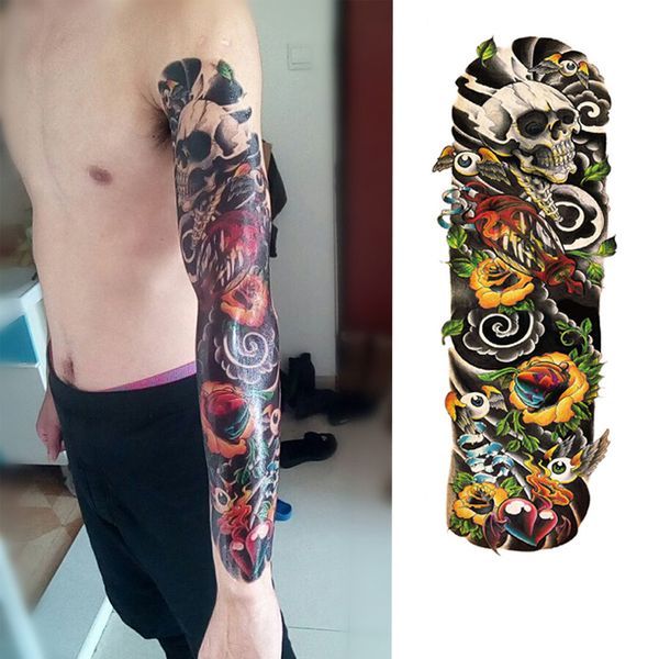 

1 piece natural life temporary tattoo sticker plant rose full flower tattoo with arm body art big large fake tattoo sticker