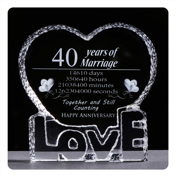 

40th anniversary wedding gifts a heart shape crystal ornament laser engraved memorable souvenir presents for wife or husband