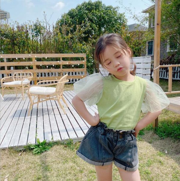 

2020 new arrival girls patchwork t-shirt cotton summer girls 2-8t qa608, Blue
