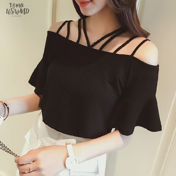 

shoulder sling women t shirt 2020 new long sleeve crop solid color short summer tshirt for women fz618, White