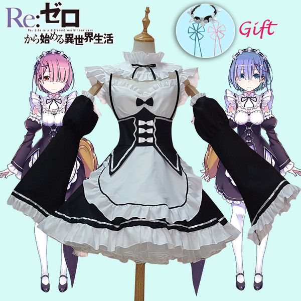 

ram rem cosplay re:zero kara hajimeru isekai seikatsu re life in a different world kawaii sisters costume maid cosplay dress, Black;red