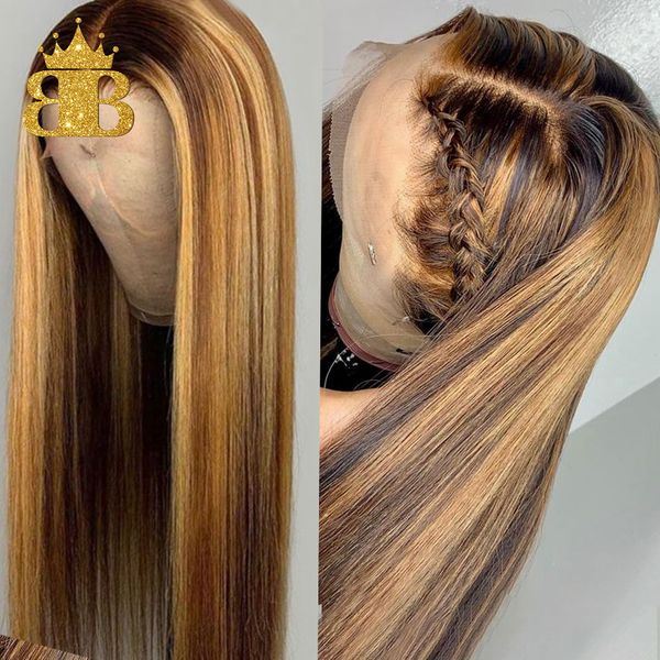 

13x4 straight honey blond ombre color highlight 150% lace front human hair wigs for women remy brazilian invisible pre plucked, Black