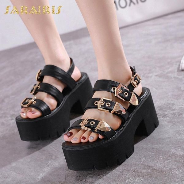 

sarairis 2020 new design punk women sandals wedges platform metal decoration pumps summer casual woman sandals, Black