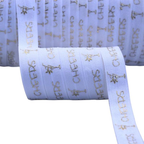 

100 yards/lot, cheers 5/8" fold over elastic for headbands and hair ties, diy birthday party favors, Slivery;white