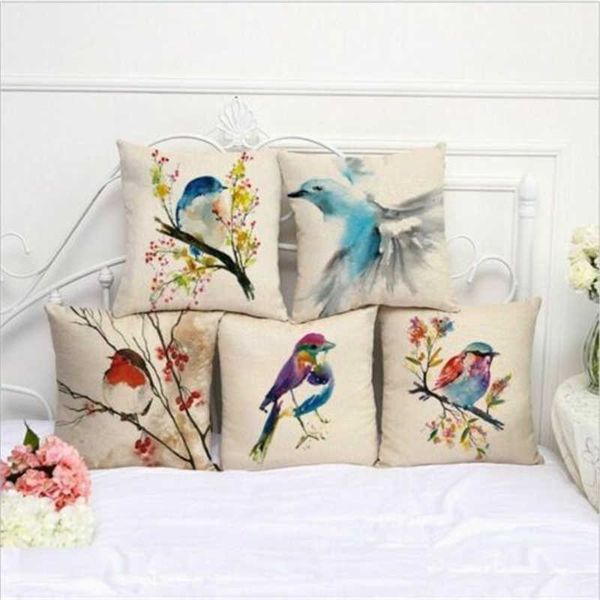 

pillow case fashion ate colorful printed bird throw pillowcase cotton linen covers office home textile