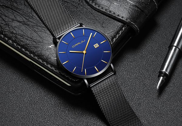 

crrju men's sports watches brand luxury male classic business gift mesh strap wristwatches relogio masculino mens date clock, Slivery;brown