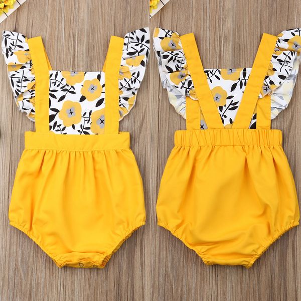 

summer newborn baby girl clothes fly sleeve sunflower print romper jumpsuit one-piece outfit sunsuit summer clothes, Blue