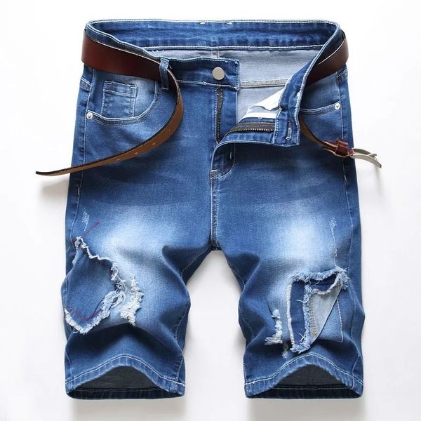 

new summer fashion denim shorts knee length straight men casual shorts jean homme plus size 42, Blue