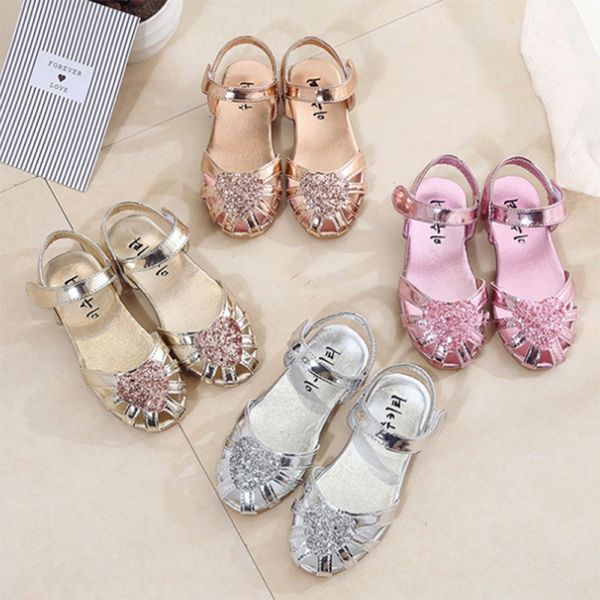 

kids baby girl soft sole shoes anti-slip sequins heart design sandals prewalkers first walkers walking shoe, Black;red