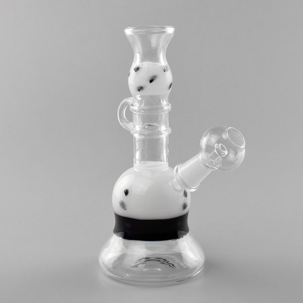 Narghilè grande svendita! Pipa ad acqua in vetro alta 18 cm bianca con bong per tabacco a forma di teiera con punto d'onda nero