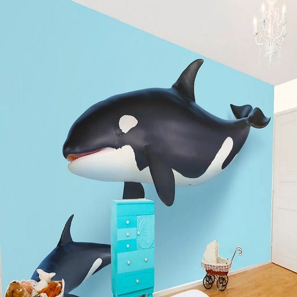 

custom large mural 3d wallpaper nordic modern cartoon whale baby bedroom mural tv back wall decor deep 5d embossed