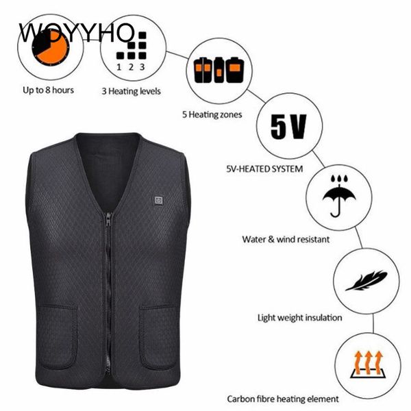 

woyyho outdoor usb infrared heating vest men outdoor sports jacket flexible electric thermal winter hiking clothing waistcoat, Gray;blue