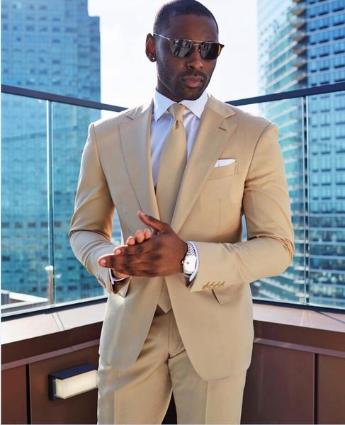 

classy beige wedding tuxedos men's suits slim fit peaked lapel prom father tailor prom groomsmen blazer (jacket+pants) business attire, Black;gray