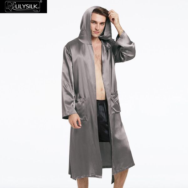 

lilysilk robe sleepwear men pure 100 silk 22 momme luxury natural black men's clothing ing, Black;brown