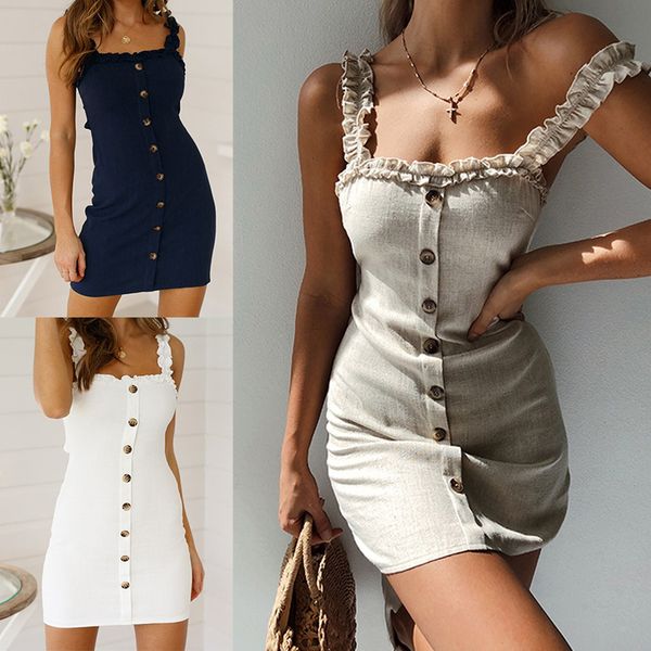 

new style women strappy button bodycon sundress ladies summer holiday beach dress ty53, Black;gray