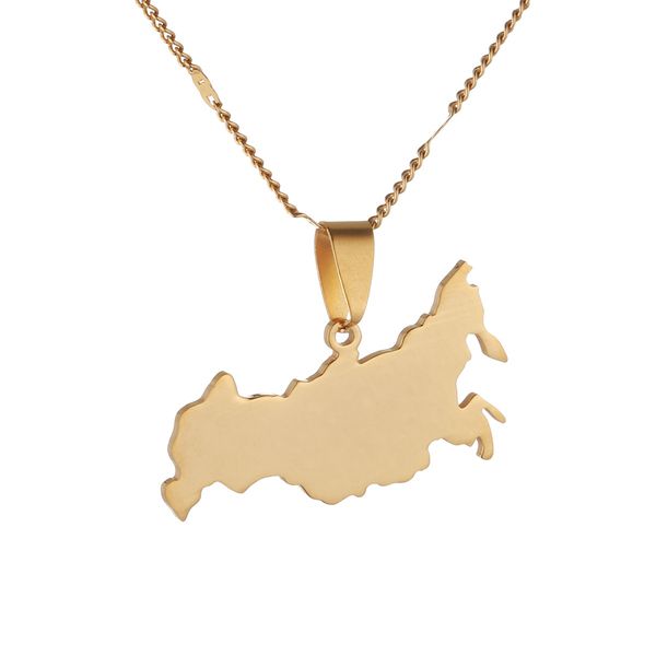 Collane con ciondolo mappa Russia color oro in acciaio inossidabile per donna Uomo Gioielli a catena della Federazione Russa