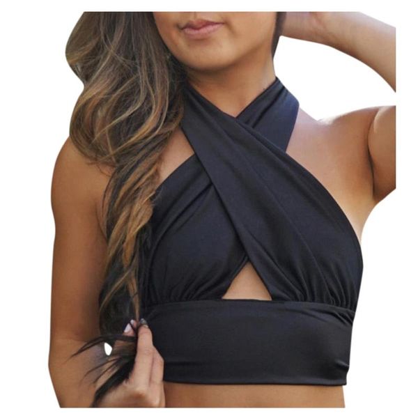 

women's halter slim tanks summer bandage backless camis fashion solid crop cami streetwear women clothes #lr3, White