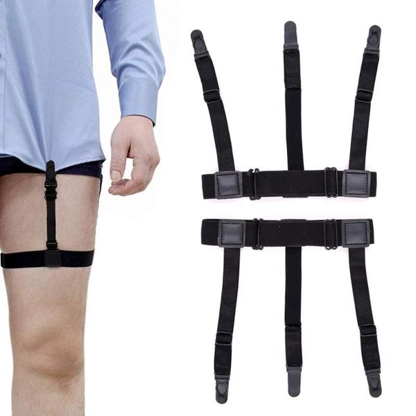 

2pcs adjustable elastic shirt stays holders for men women formal business career uniform wearing with non-slip locking clamps, Black;white