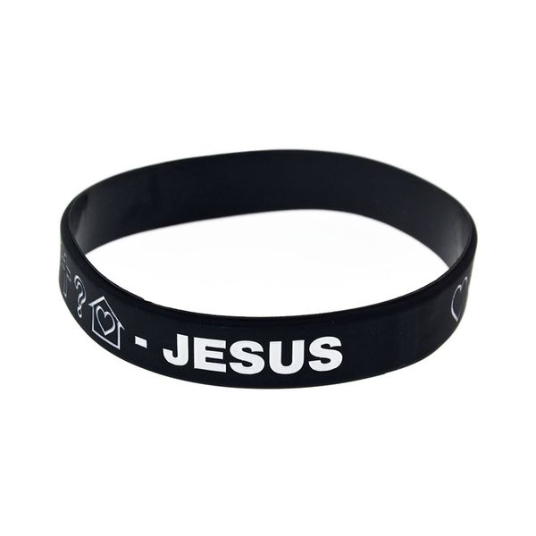 

1pc love sad pray jesus silicone rubber bracelet soft and flexible no genden religious faith jewelry, Black