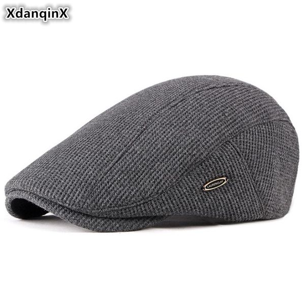 

xdanqinx adjustable size winter cotton yarn fashion berets for men women retro men's tongue cap simple vintage women's knit hat, Blue;gray
