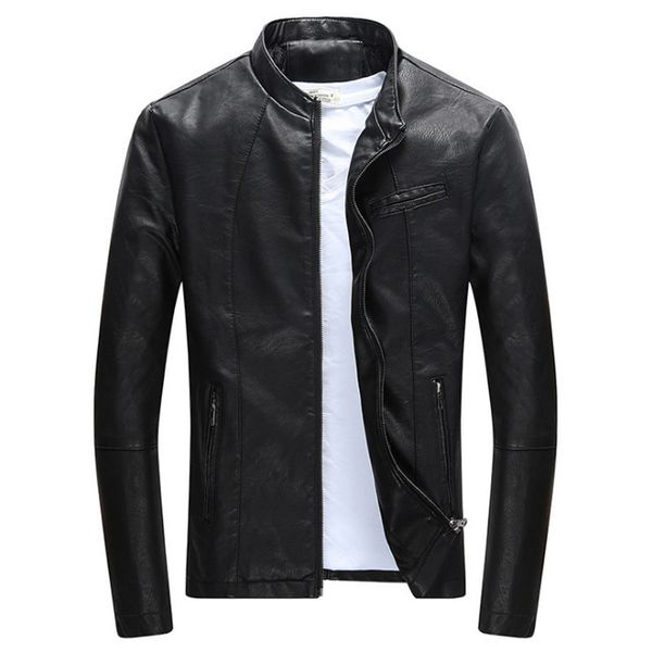 

leather jacket men new fashion zipper slim fit motorcycle leather jacket casual pu coat jaqueta de couro masculina, Black