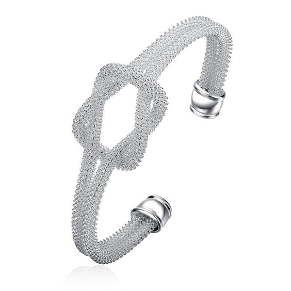 

knot mesh bangle bracelet for women solid silver plated, Black