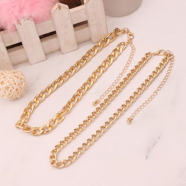 

2pcs/set punk cuban chain choker necklace hip hop style double layer chunky collar necklace for women jewelry accessory gift, Golden;silver