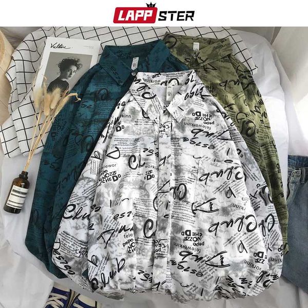 

lappster mens graffiti хип-хоп весной рубашки с длинным рукавом 2020 mens harajuku корейское fashiosn рубашки мужчина кнопки вверх рубашки, White;black
